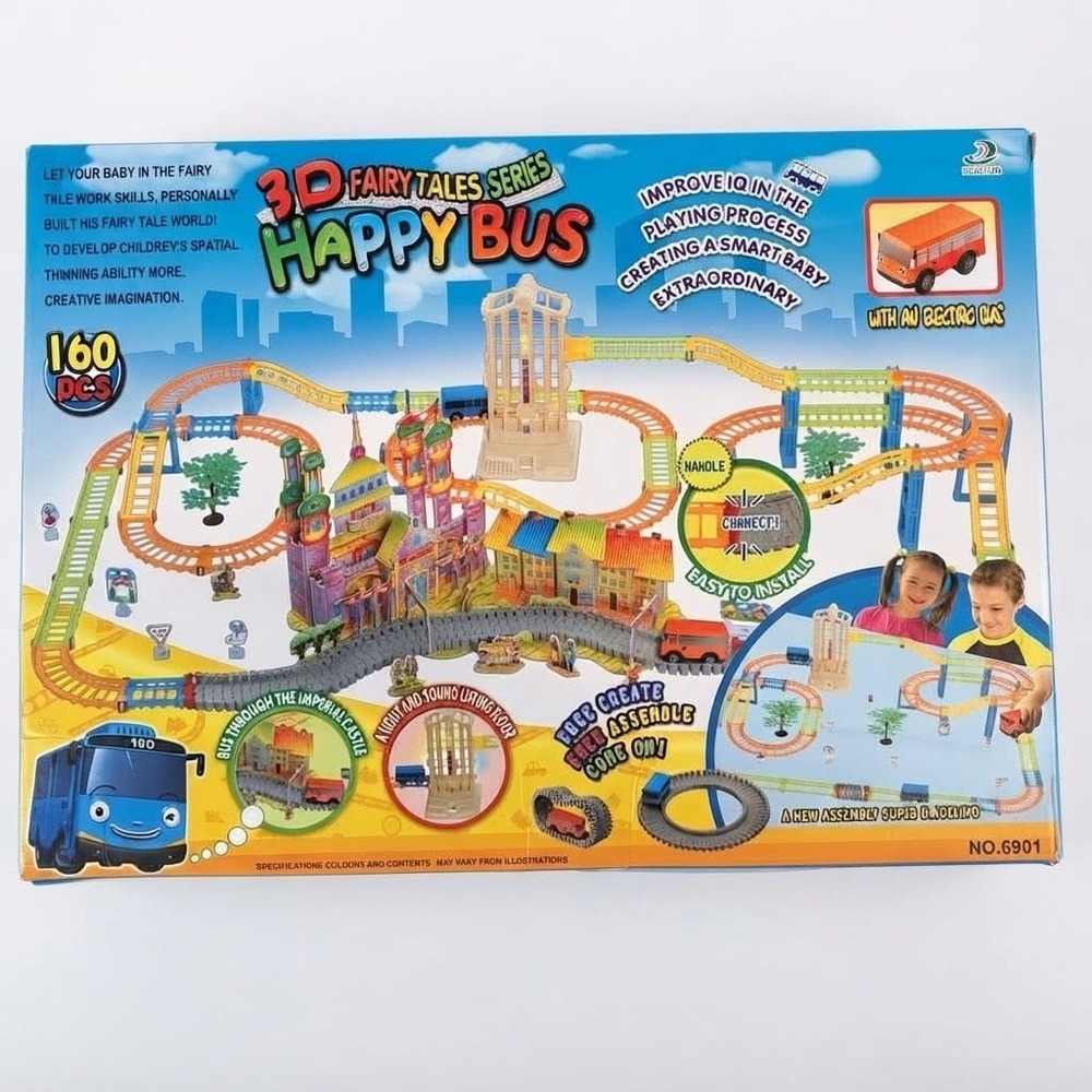 3D Fairy Tales Series Happy Bus 160 Pc Track Set Electric Vehicle Playset 6901